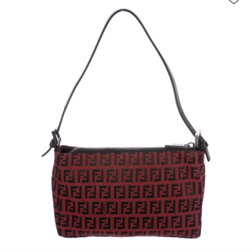Authentic Fendi Zucchino leather trimmed bag